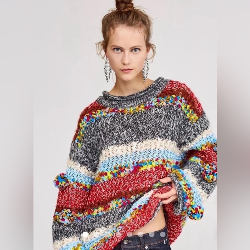 Zara Vibrant Knit Sweater - Red, Blue, Gray 🌈🦄 ❤️